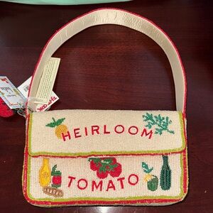 Heirloom Tomato Beaded Shoulder Bag - Cream/Red